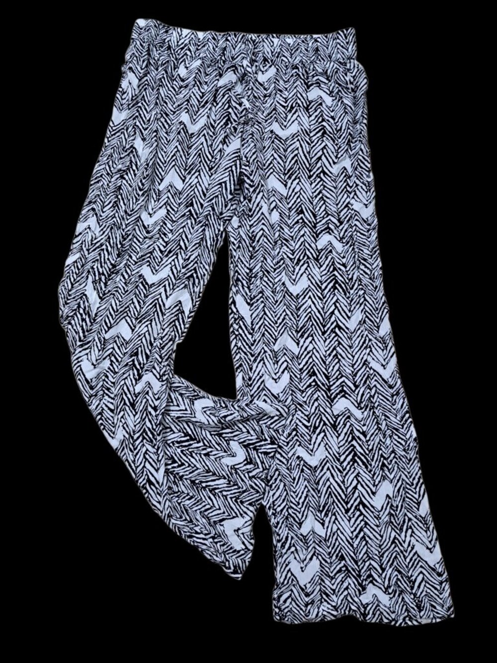 Aerie Women's Chevron Black White Wide Leg Lounge Pants Pockets Drawstring Sz M